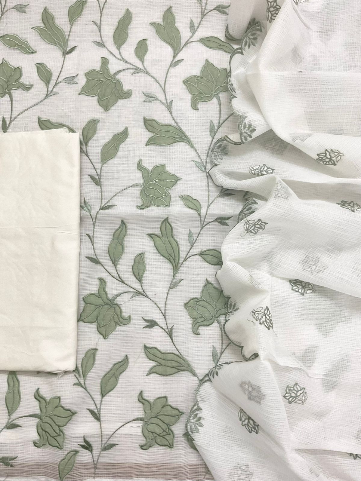 Soft Kota Silk Embroidered Suit - Off White