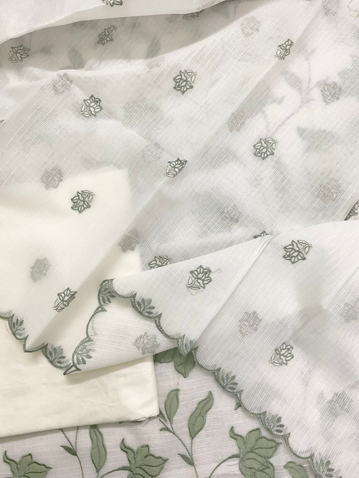 Soft Kota Silk Embroidered Suit - Off White