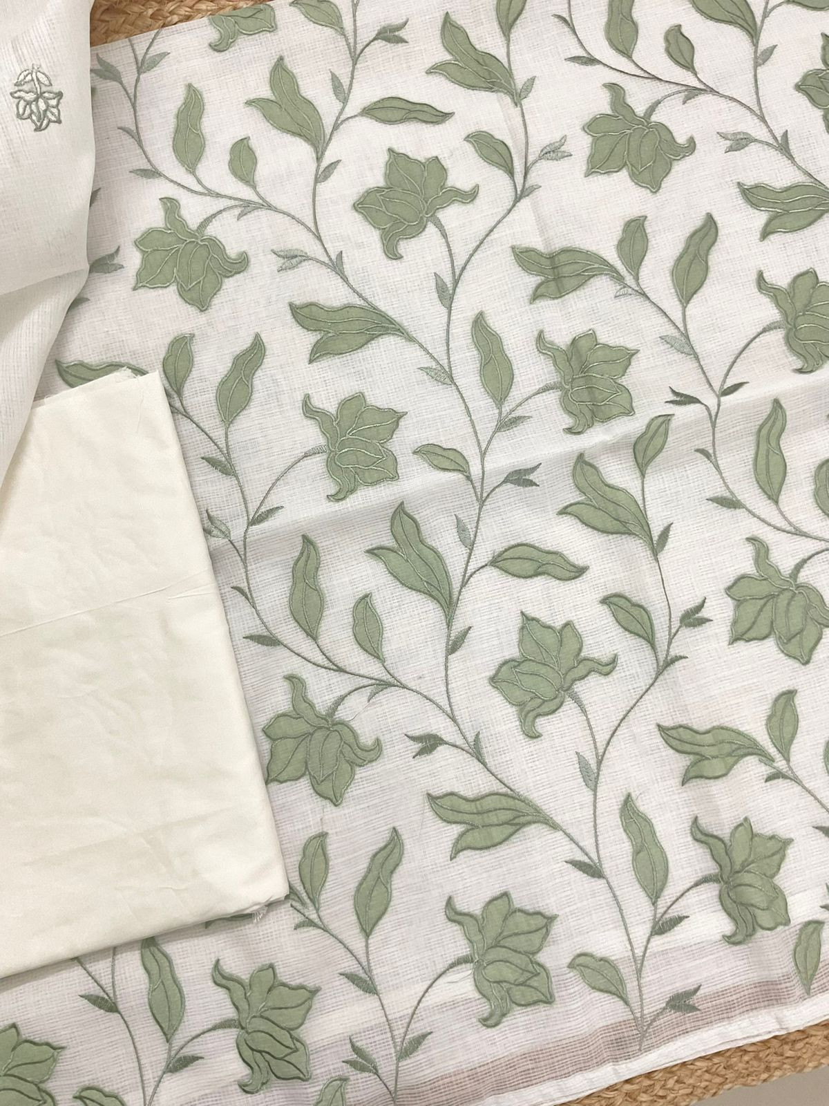 Soft Kota Silk Embroidered Suit - Off White