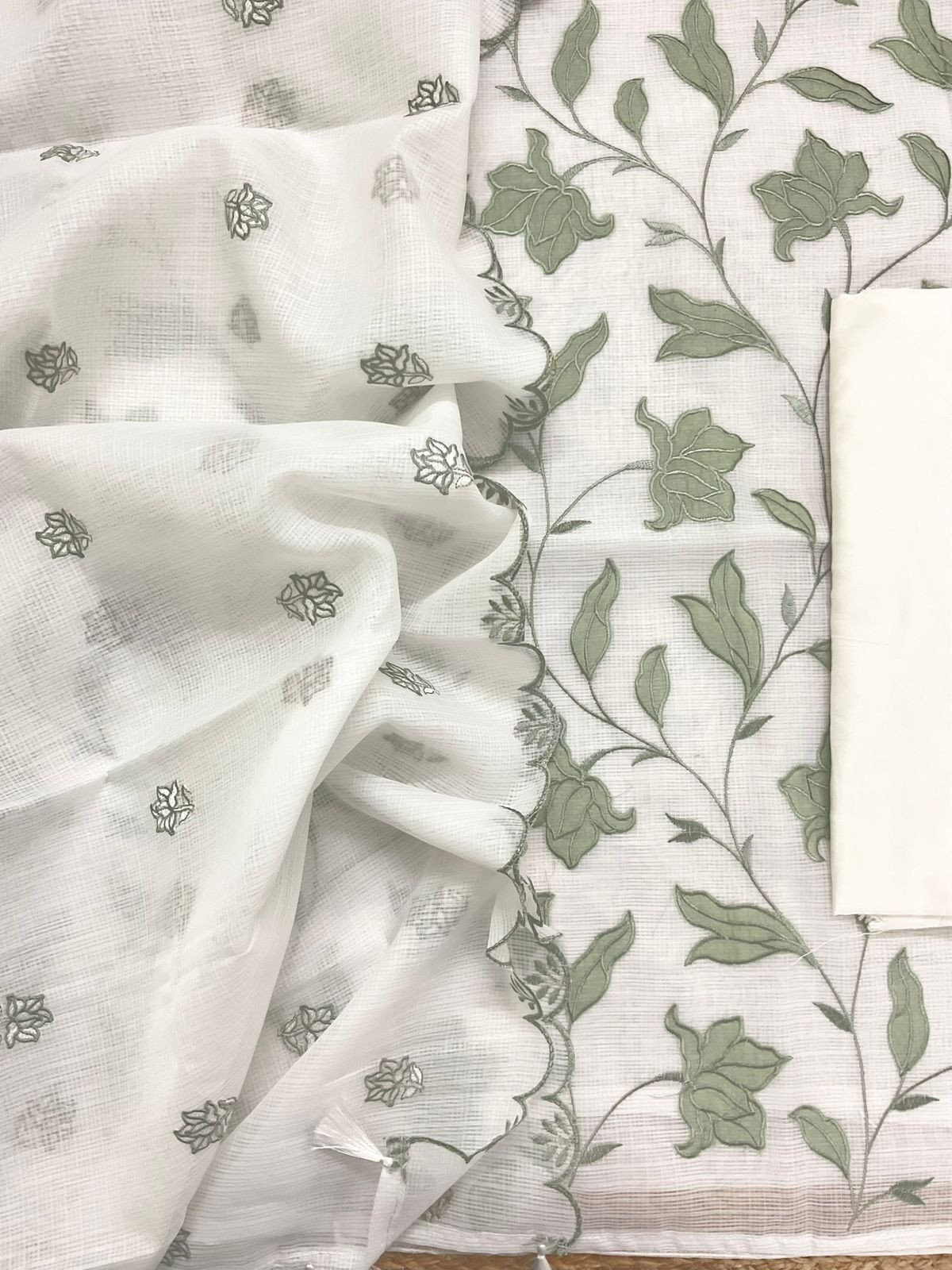 Soft Kota Silk Embroidered Suit - Off White