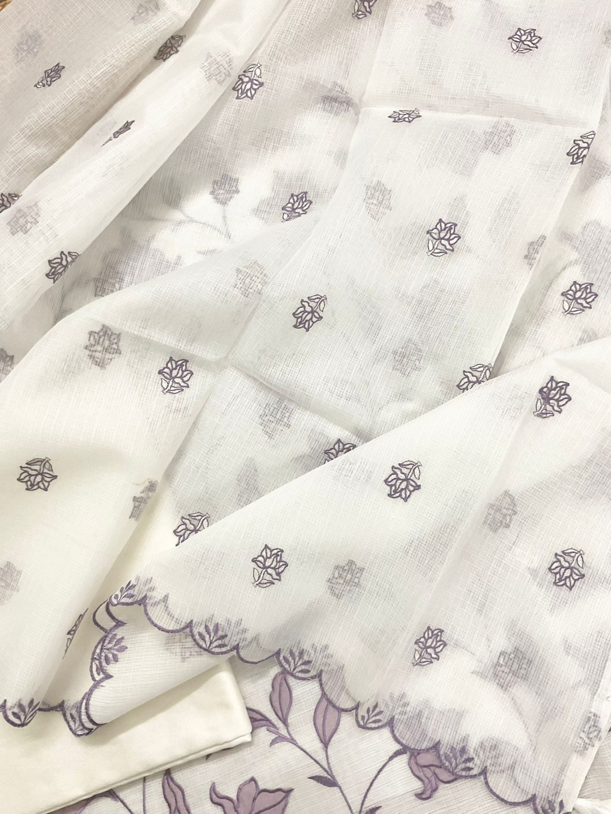 Soft Kota Silk Embroidered Suit - Off White