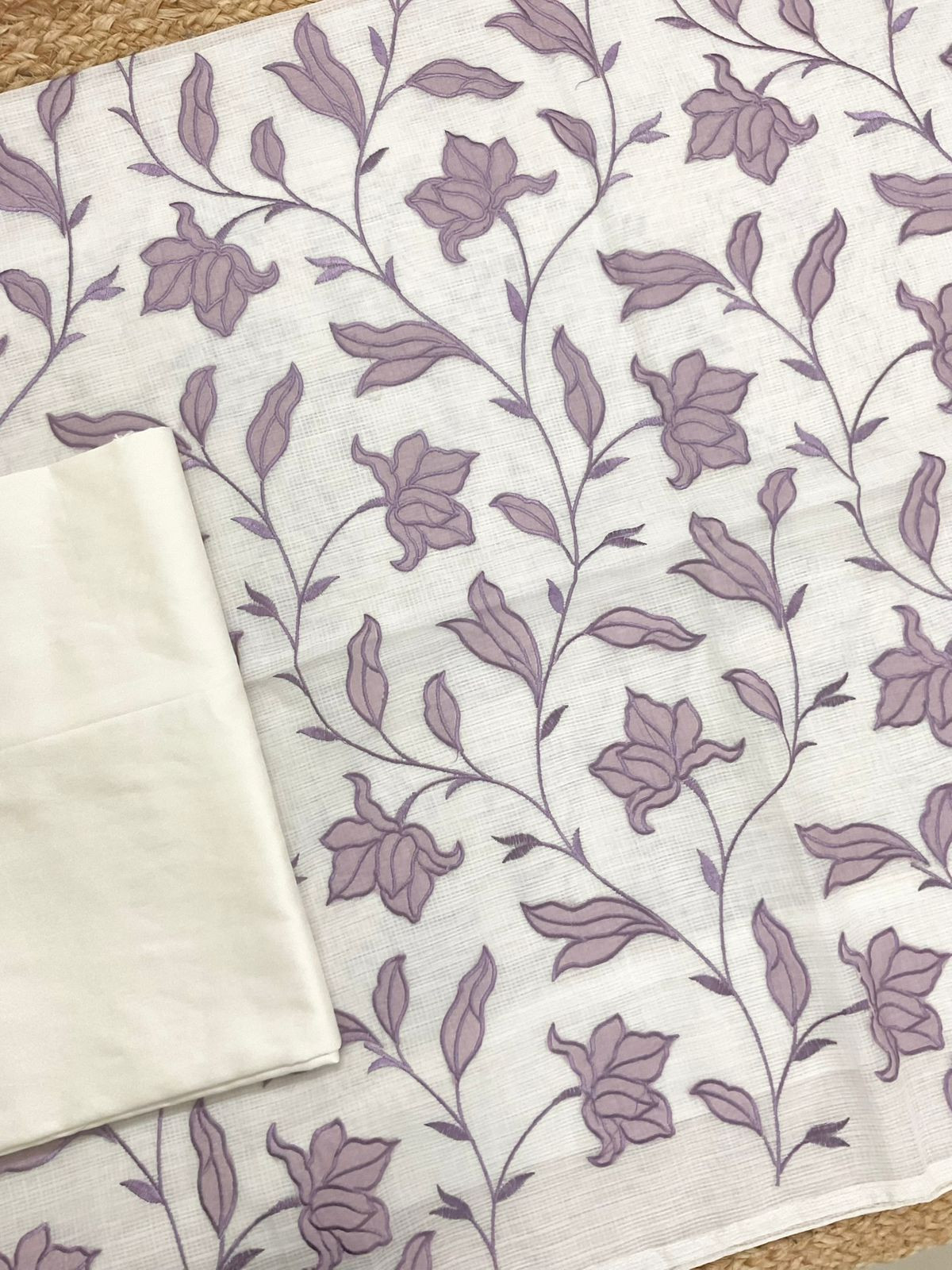 Soft Kota Silk Embroidered Suit - Off White