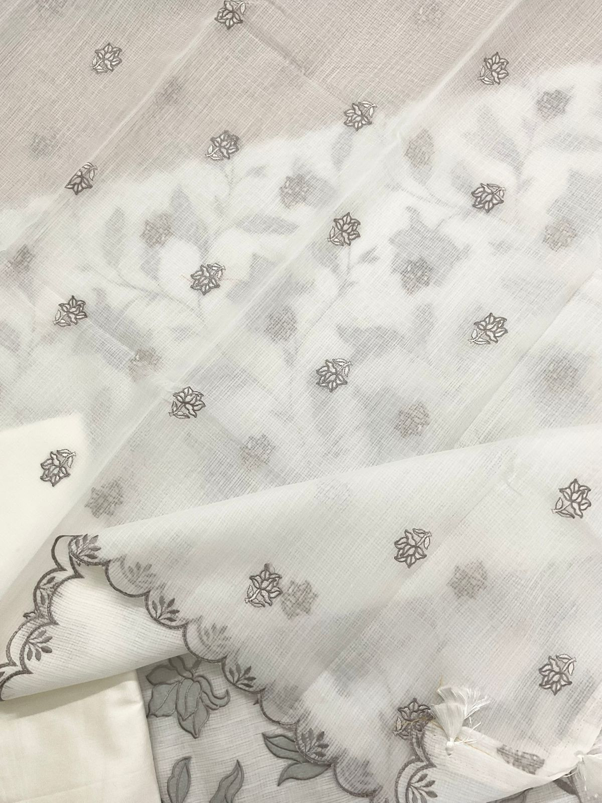 Soft Kota Silk Embroidered Suit - Off White