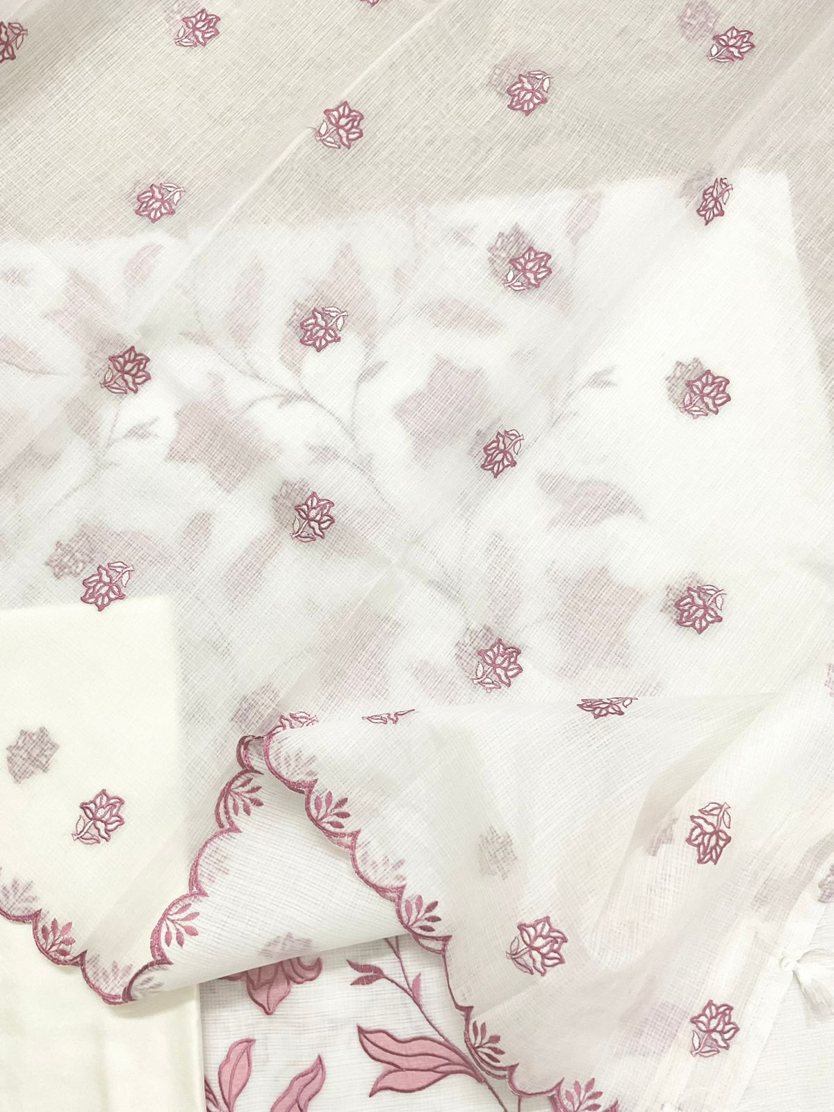 Soft Kota Silk Embroidered Suit - Off White