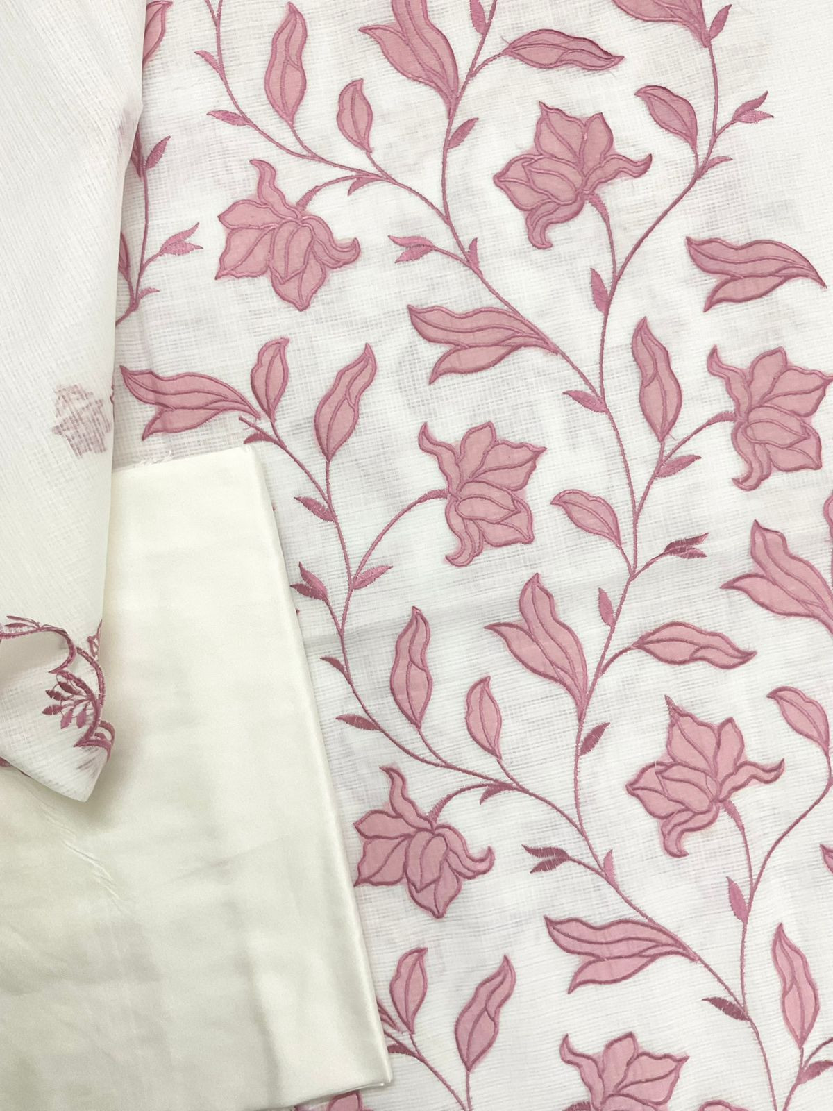 Soft Kota Silk Embroidered Suit - Off White