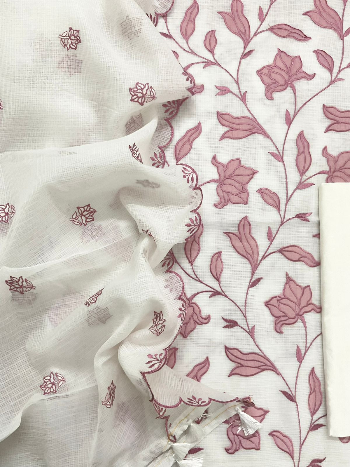 Soft Kota Silk Embroidered Suit - Off White