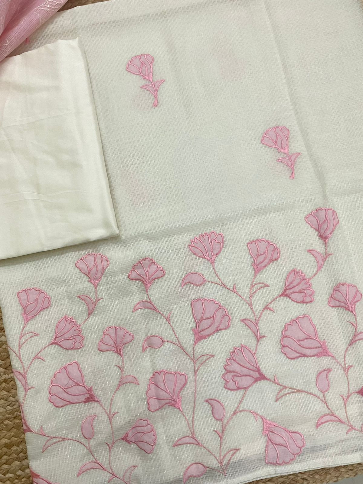 Soft Kota Silk Embroidered Suit - Off White