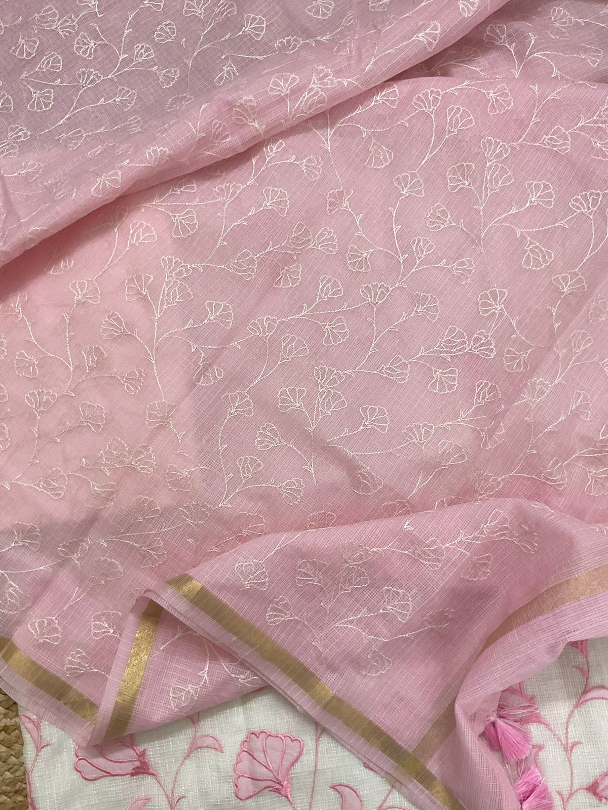 Soft Kota Silk Embroidered Suit - Off White