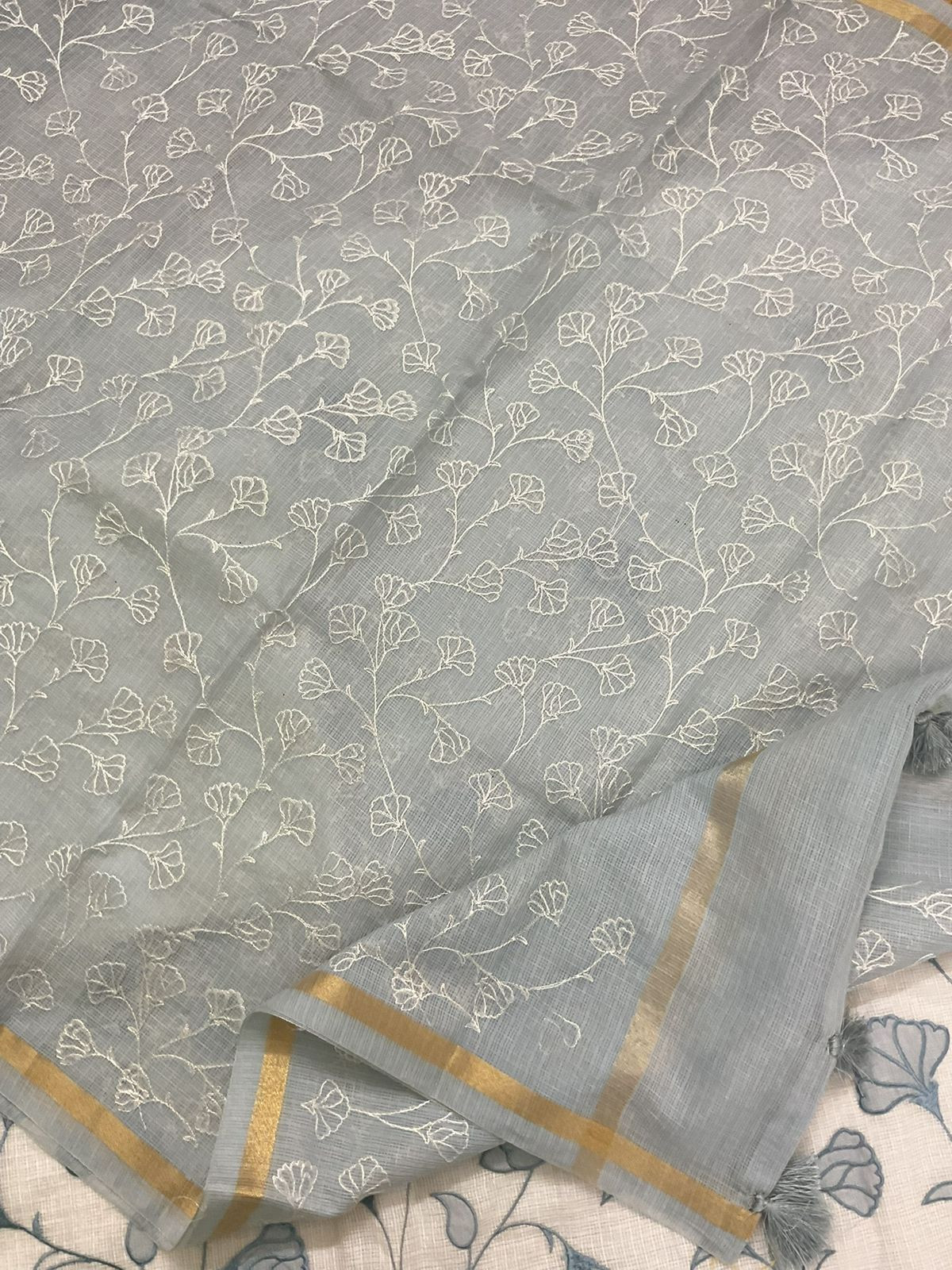 Soft Kota Silk Embroidered Suit - Off White