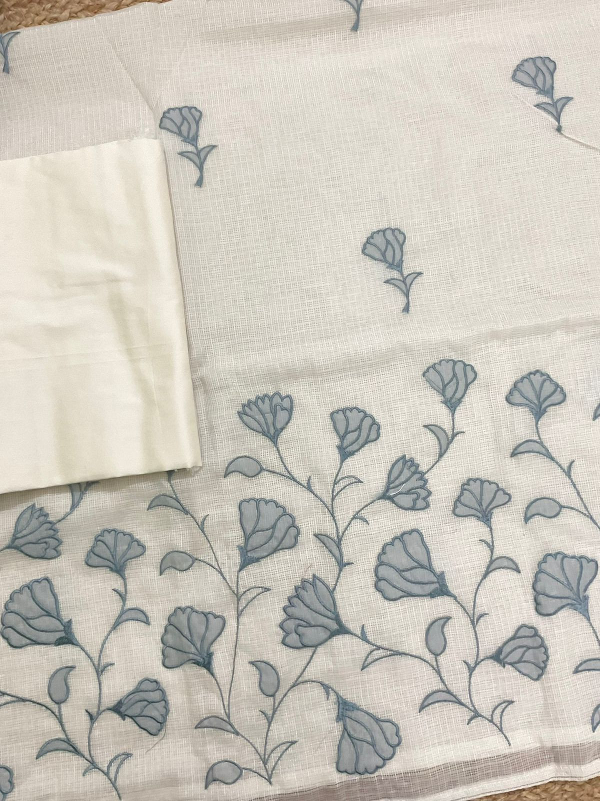 Soft Kota Silk Embroidered Suit - Off White