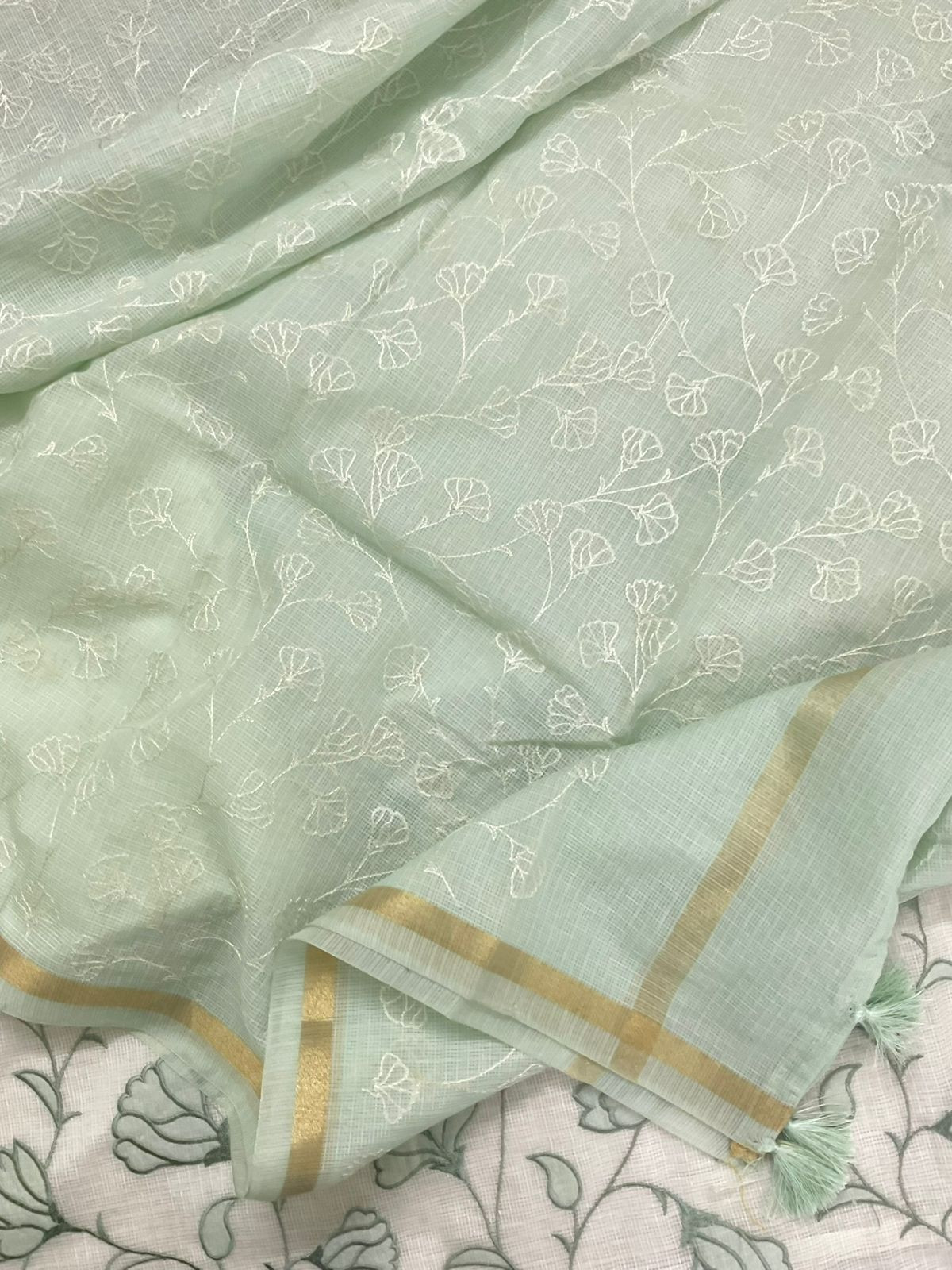 Soft Kota Silk Embroidered Suit - Off White