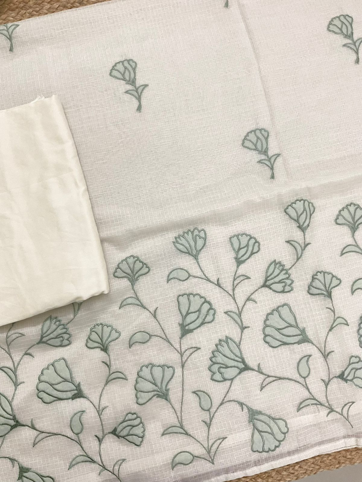 Soft Kota Silk Embroidered Suit - Off White