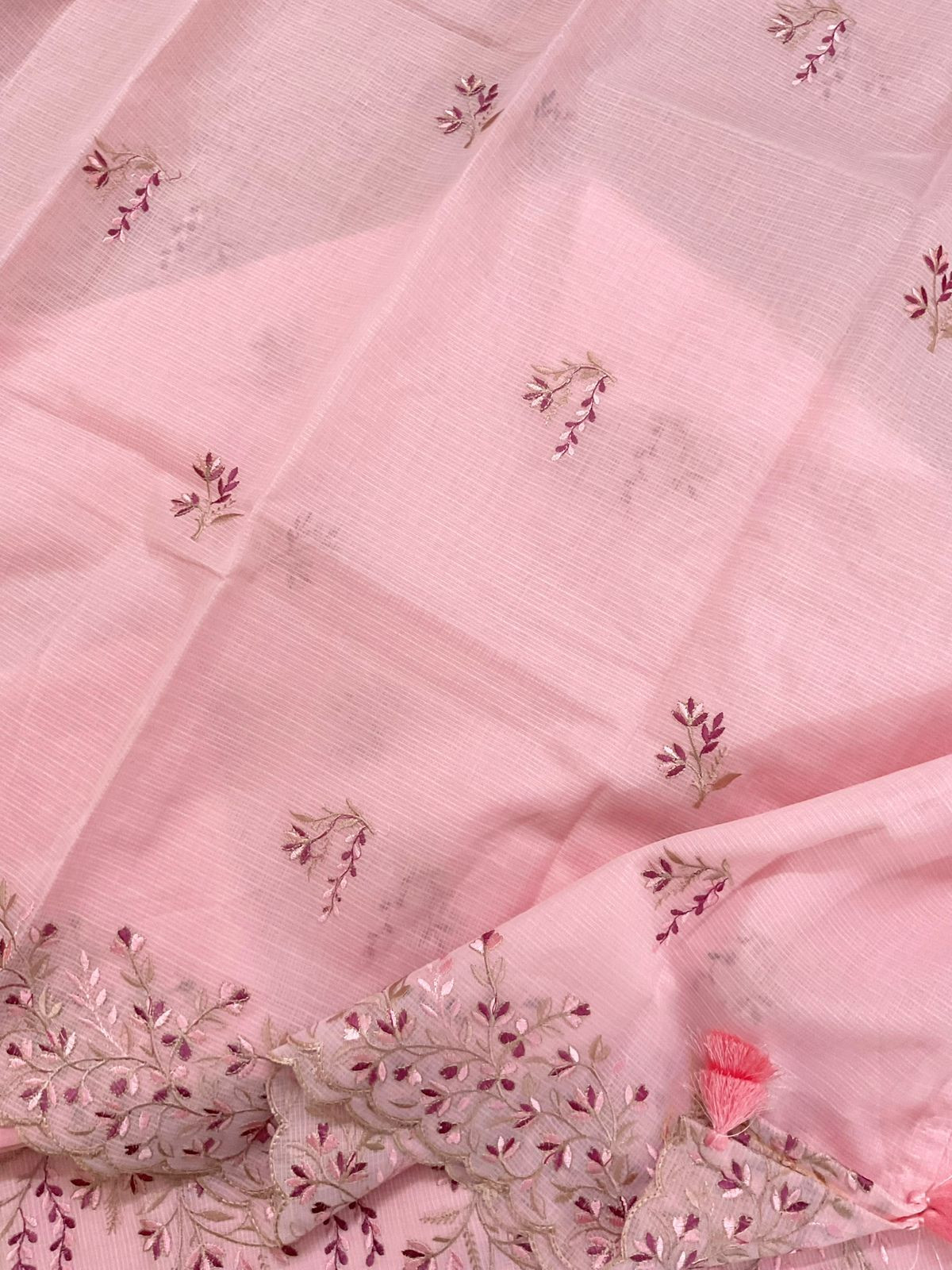 Soft Kota Silk Embroidered Suit - Peach