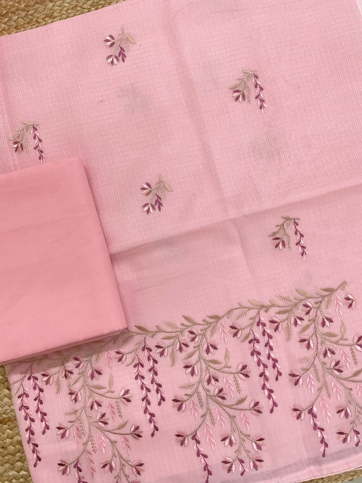 Soft Kota Silk Embroidered Suit - Peach