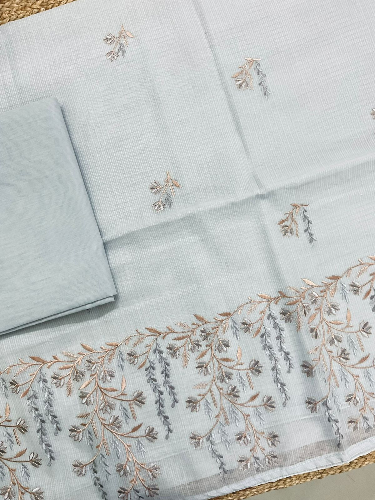 Soft Kota Silk Embroidered Suit - Grey