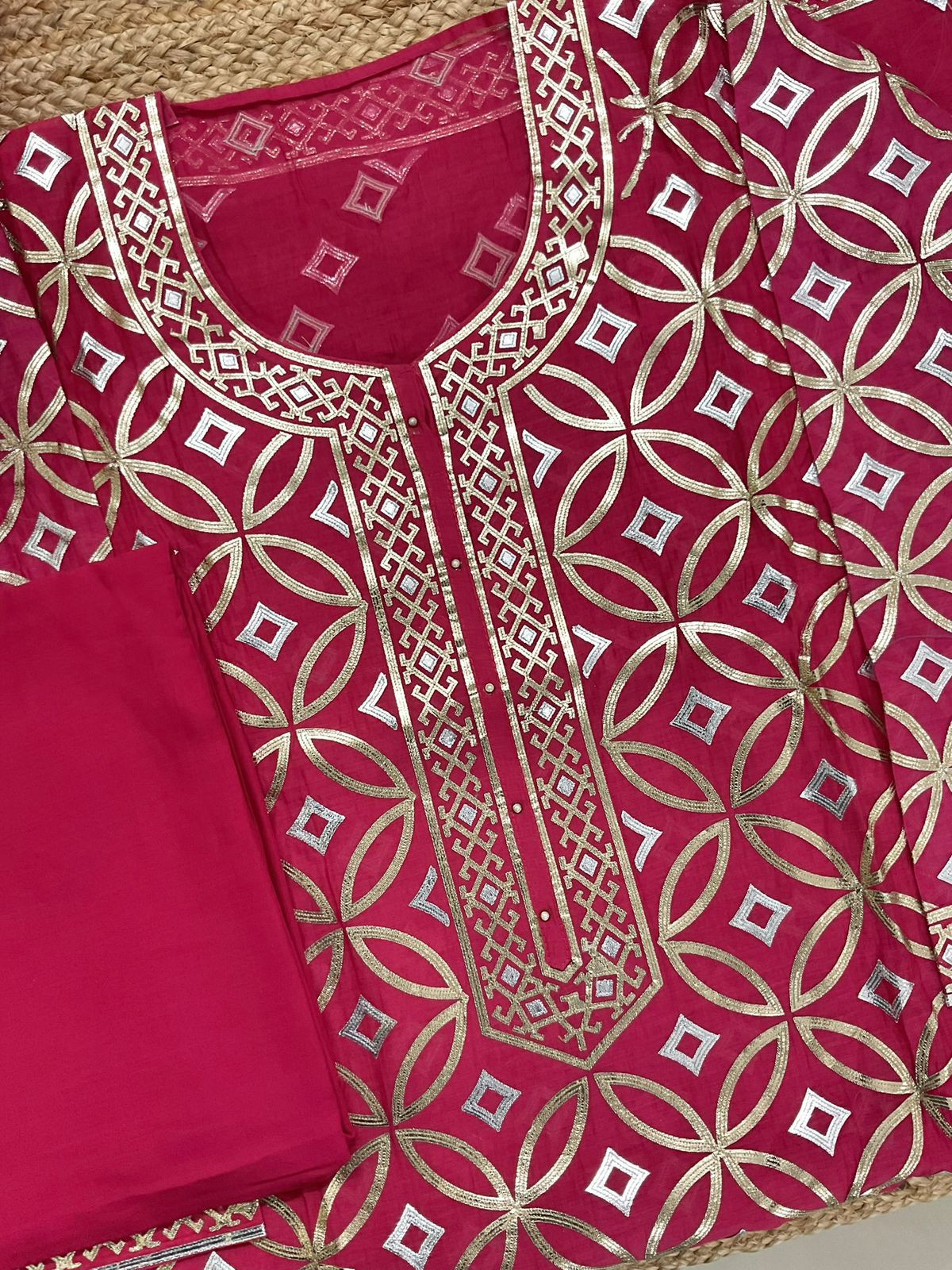 Pure Chanderi Embroidered Suit - Pinkish Red