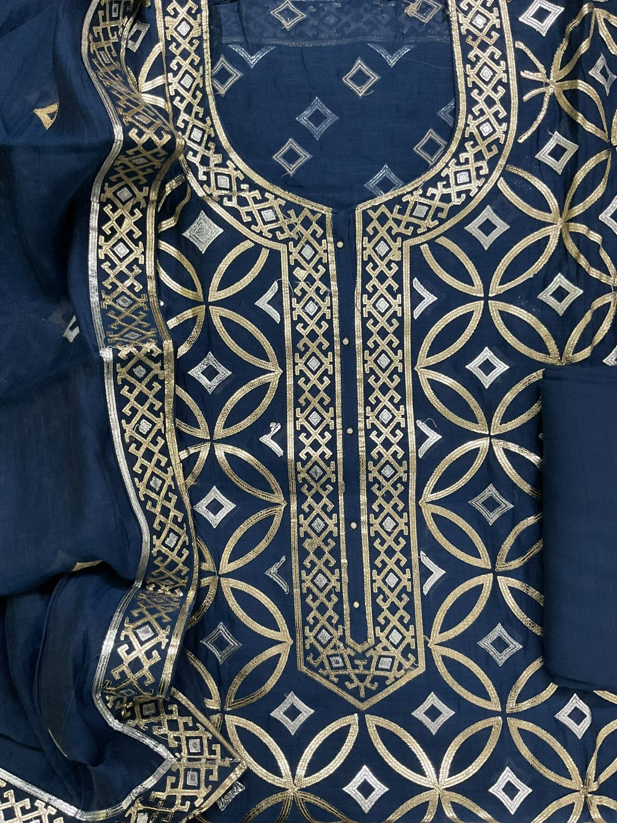 Pure Chanderi Embroidered Suit - Blue