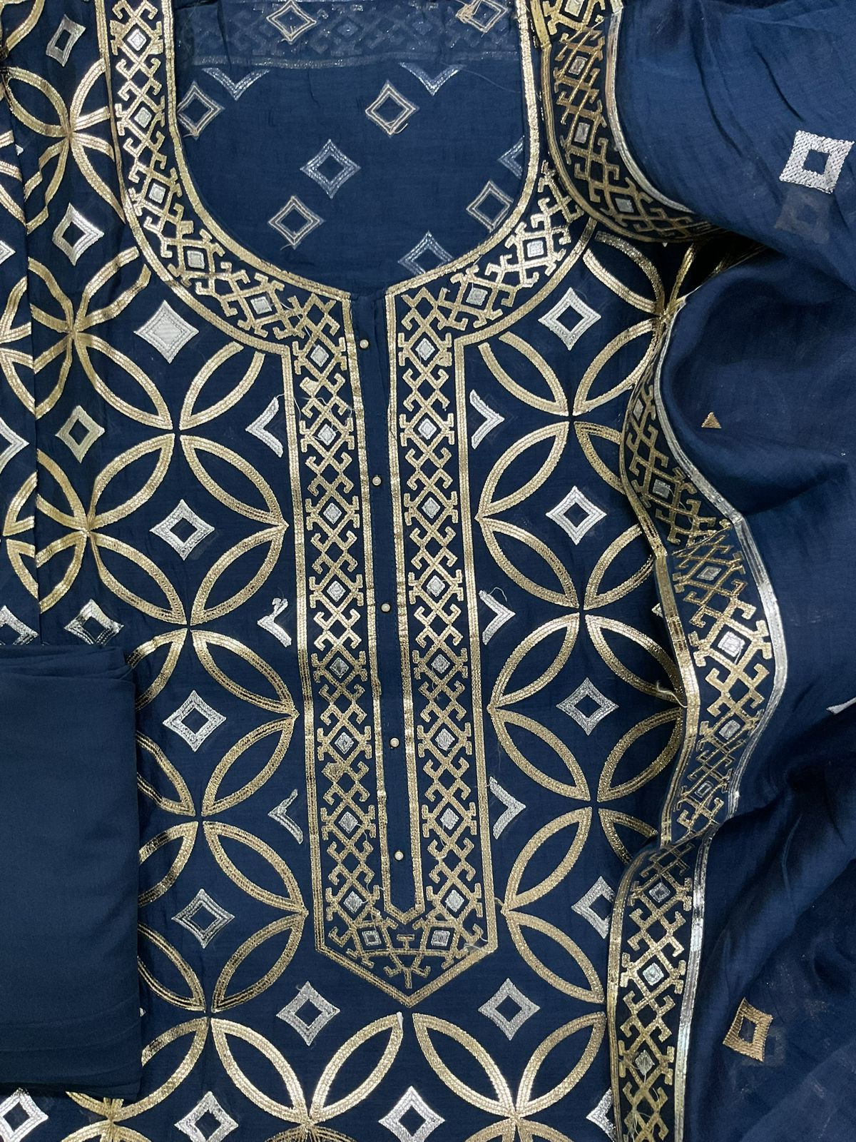 Pure Chanderi Embroidered Suit - Blue