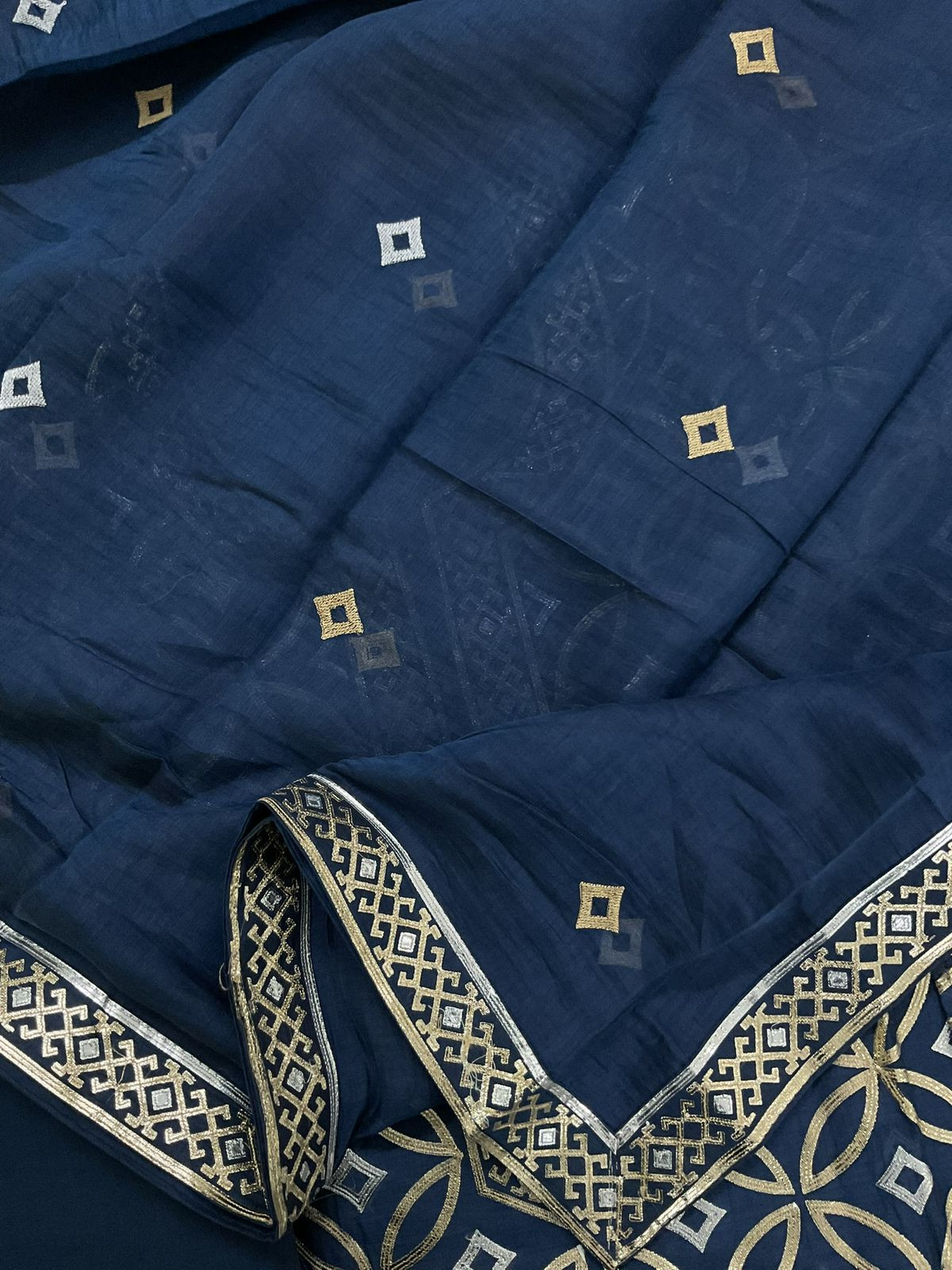 Pure Chanderi Embroidered Suit - Blue