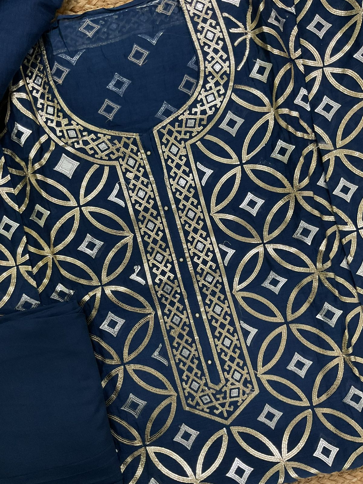 Pure Chanderi Embroidered Suit - Blue