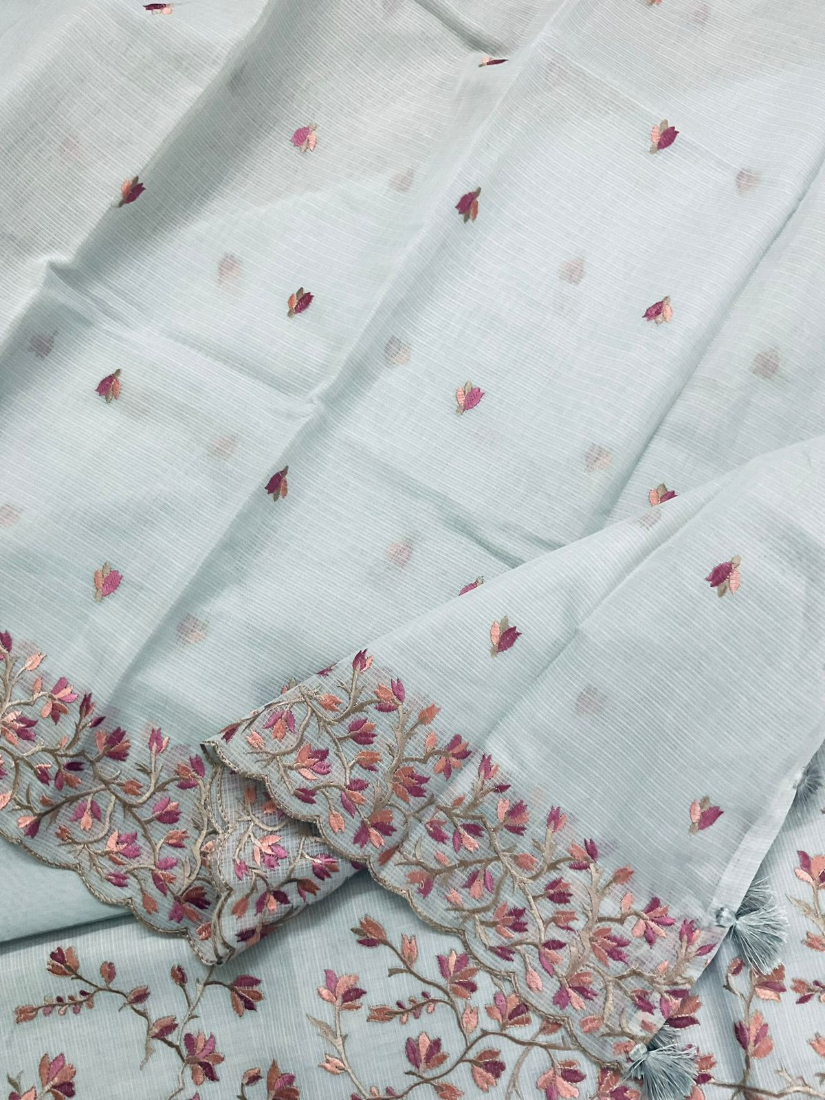 Soft Kota Silk Embroidered Suit - Grey