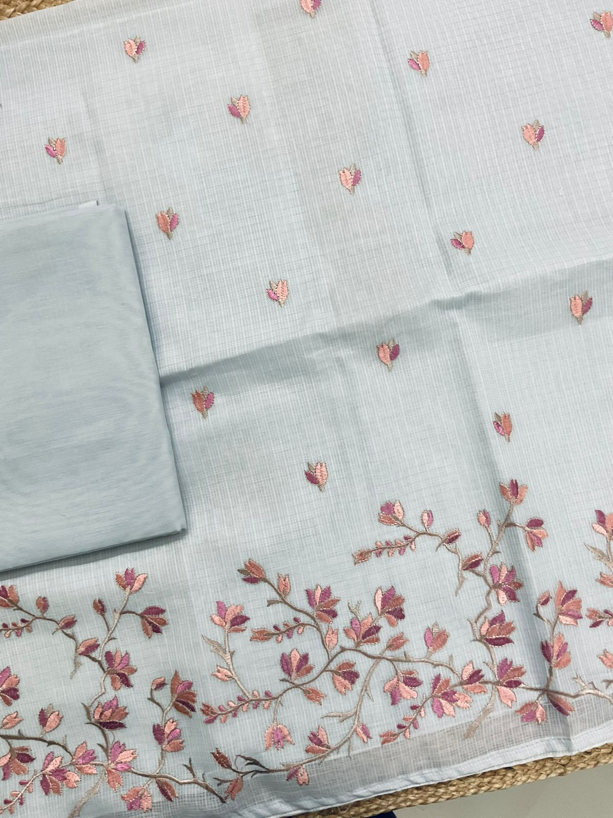 Soft Kota Silk Embroidered Suit - Grey