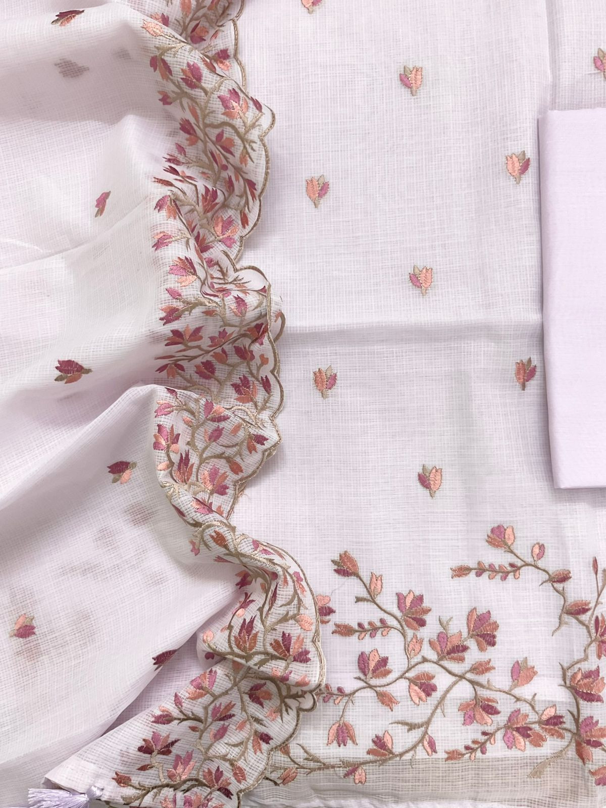 Soft Kota Silk Embroidered Suit - Lavender