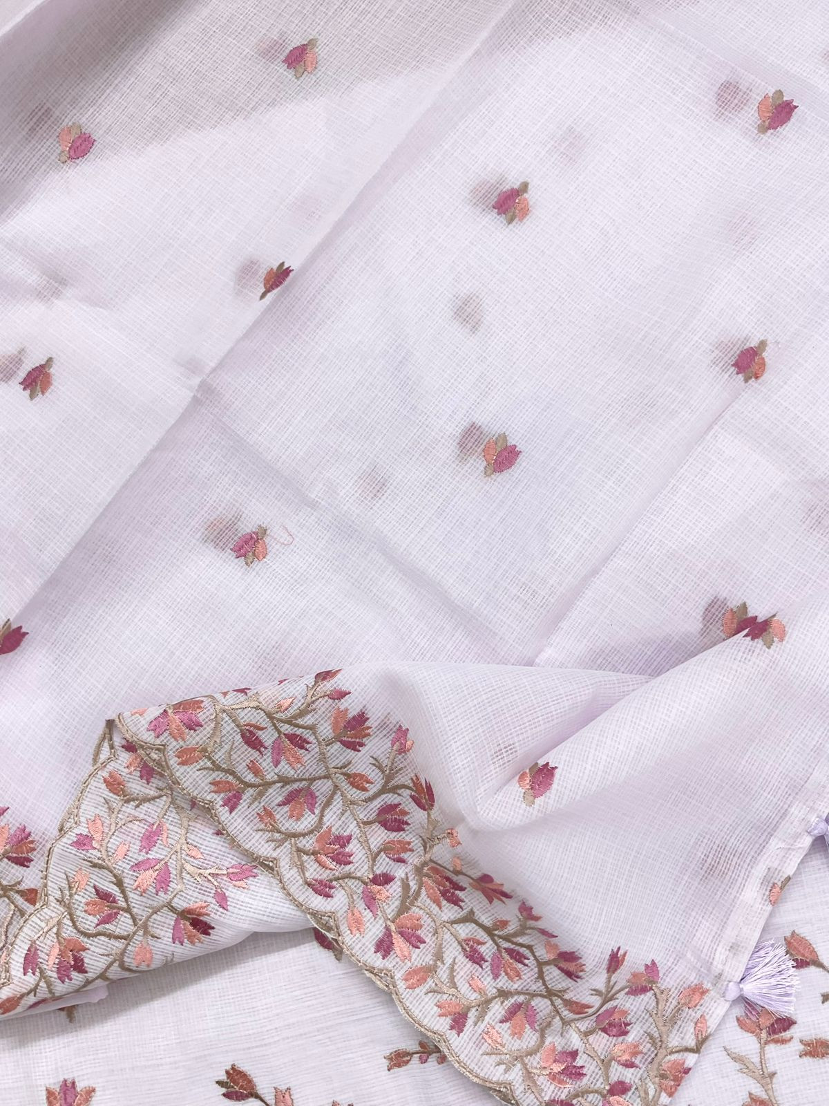 Soft Kota Silk Embroidered Suit - Lavender