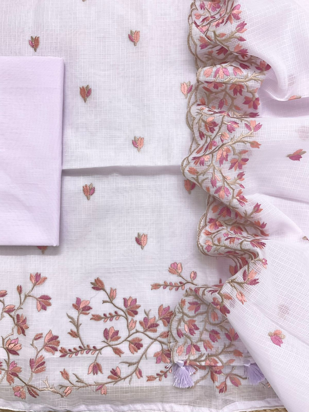 Soft Kota Silk Embroidered Suit - Lavender