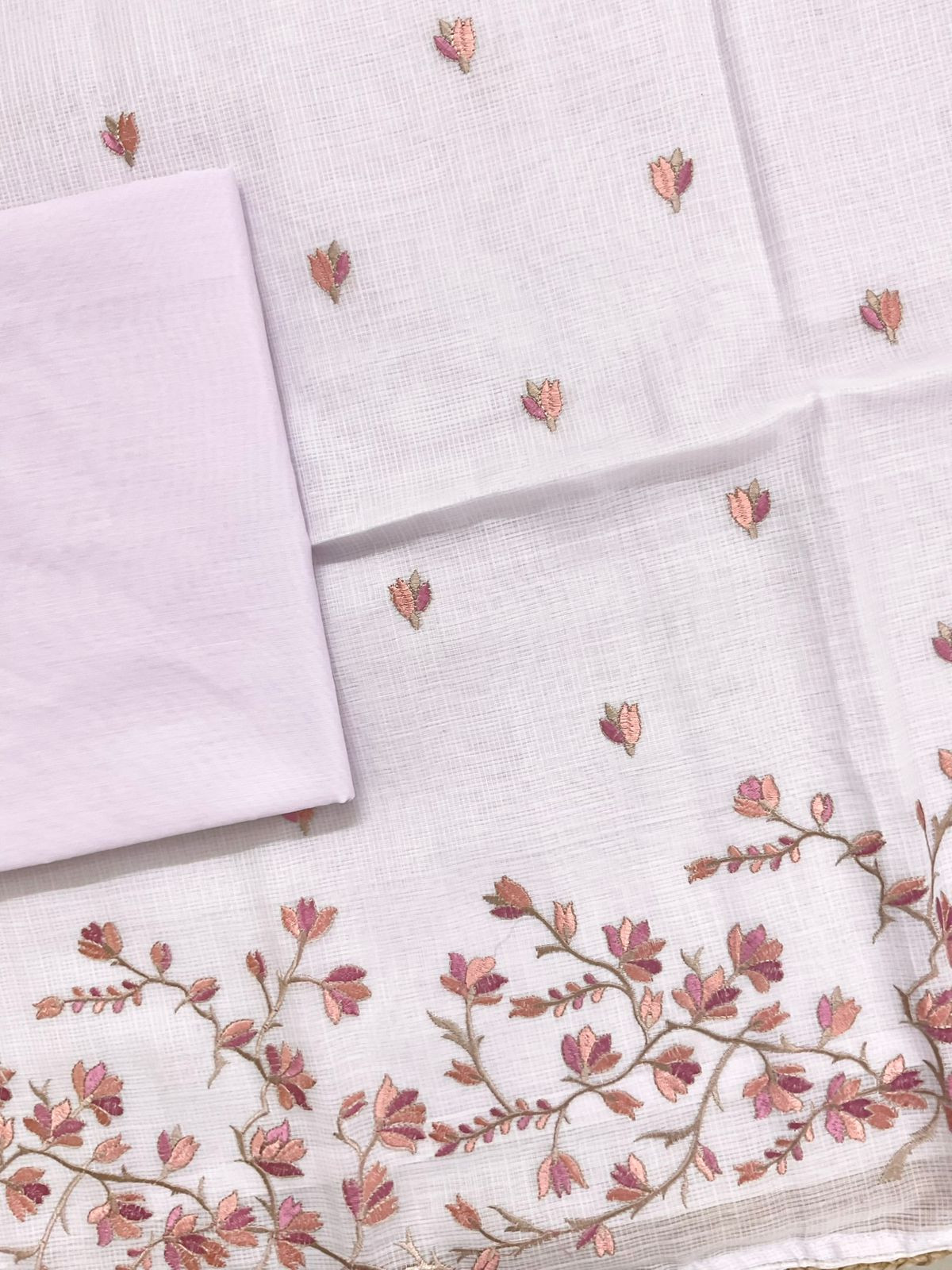 Soft Kota Silk Embroidered Suit - Lavender