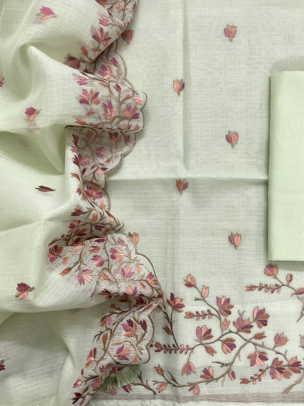 Soft Kota Silk Embroidered Suit - Green