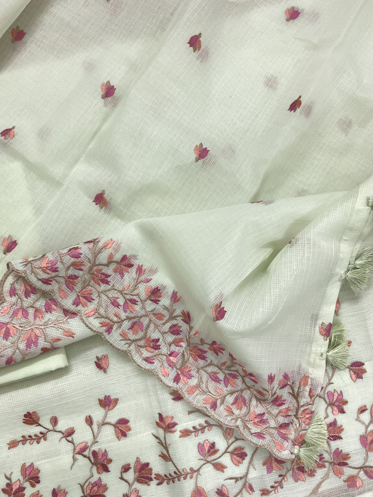 Soft Kota Silk Embroidered Suit - Green