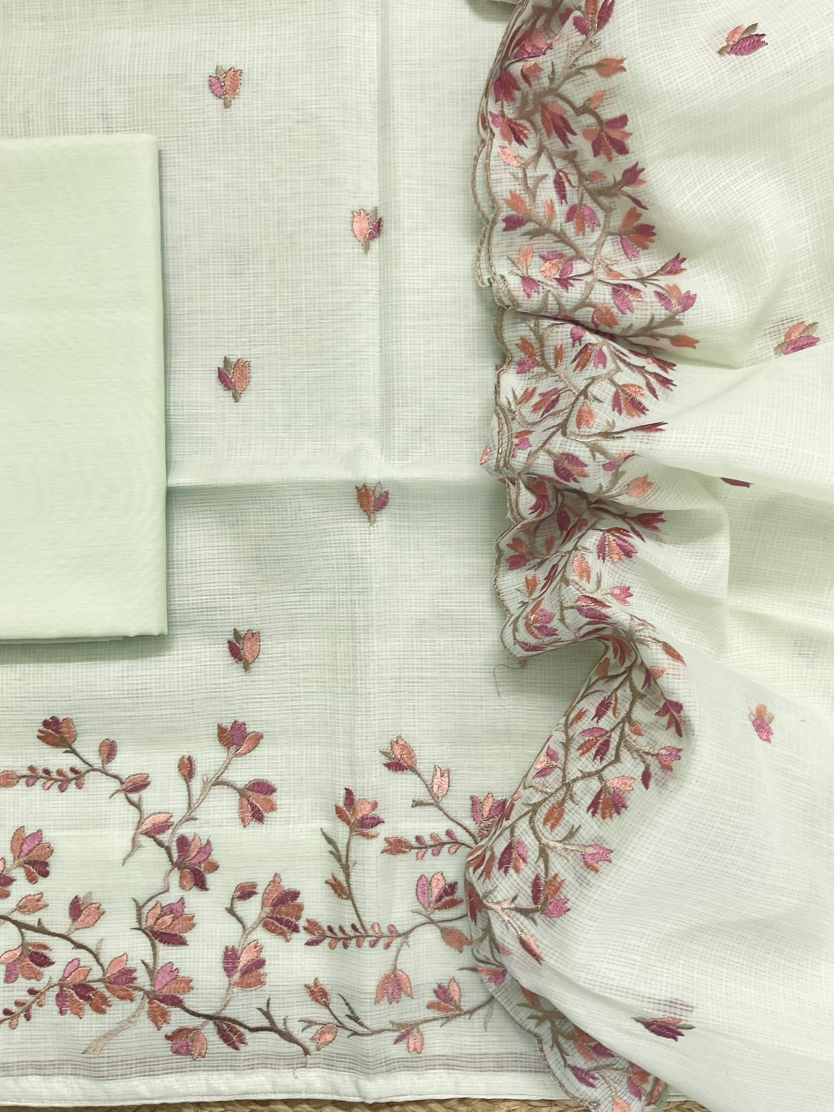 Soft Kota Silk Embroidered Suit - Green