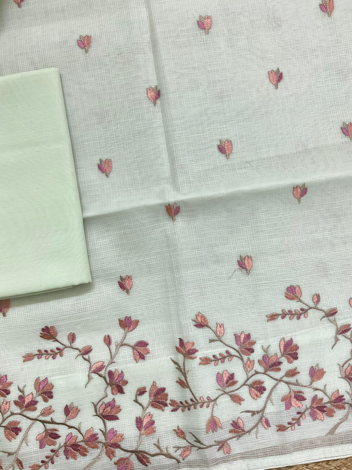 Soft Kota Silk Embroidered Suit - Green