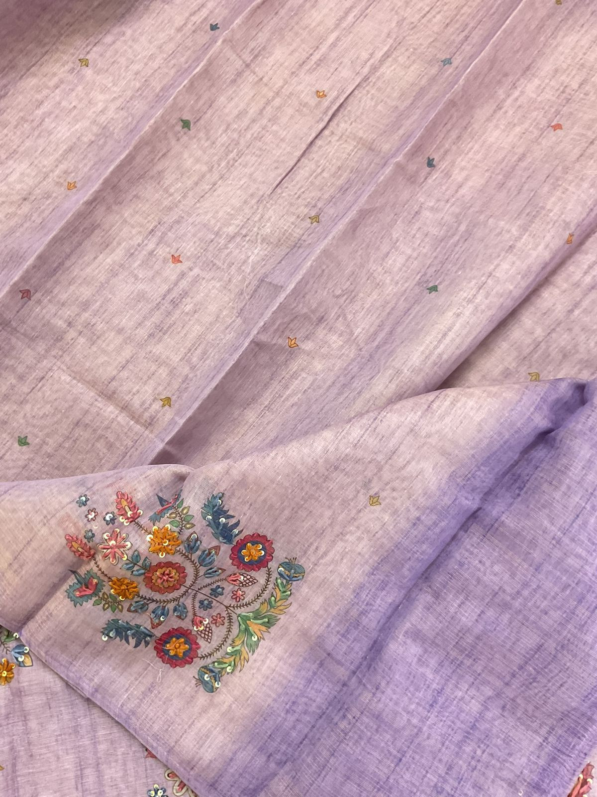 Soft Tissue Slub Cotton Printed Embroidered Suit - Lavender