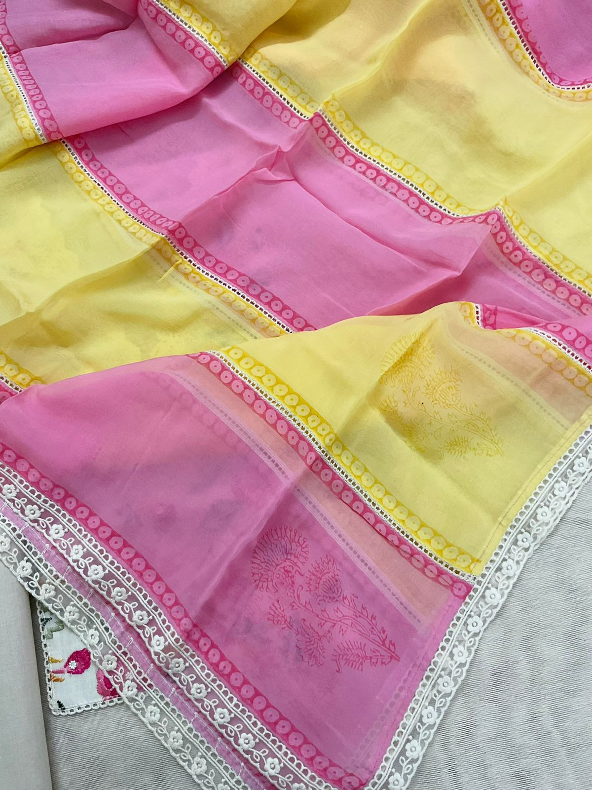 Pure Supernet Printed Embroidered Suit - Beige