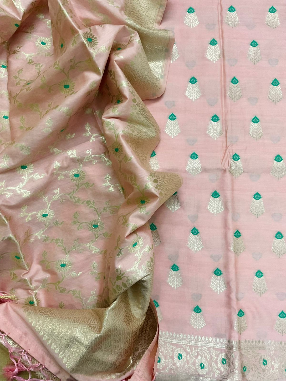 Pure Chanderi Silk Banarasi Weaved Suit - Pink