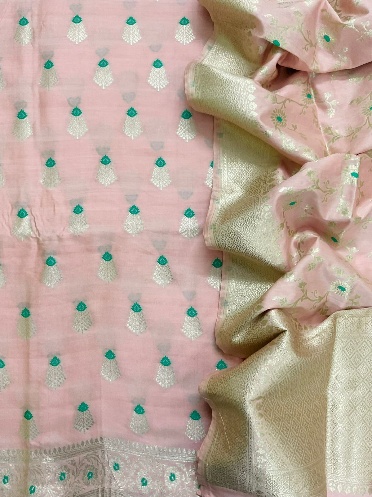 Pure Chanderi Silk Banarasi Weaved Suit - Pink