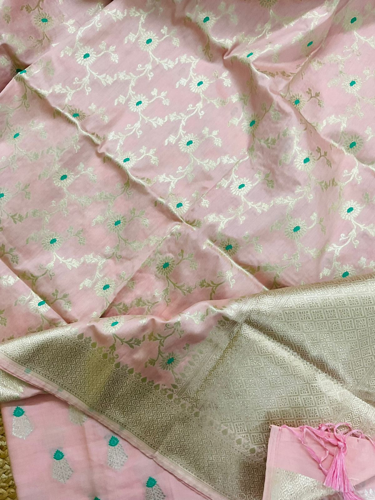 Pure Chanderi Silk Banarasi Weaved Suit - Pink