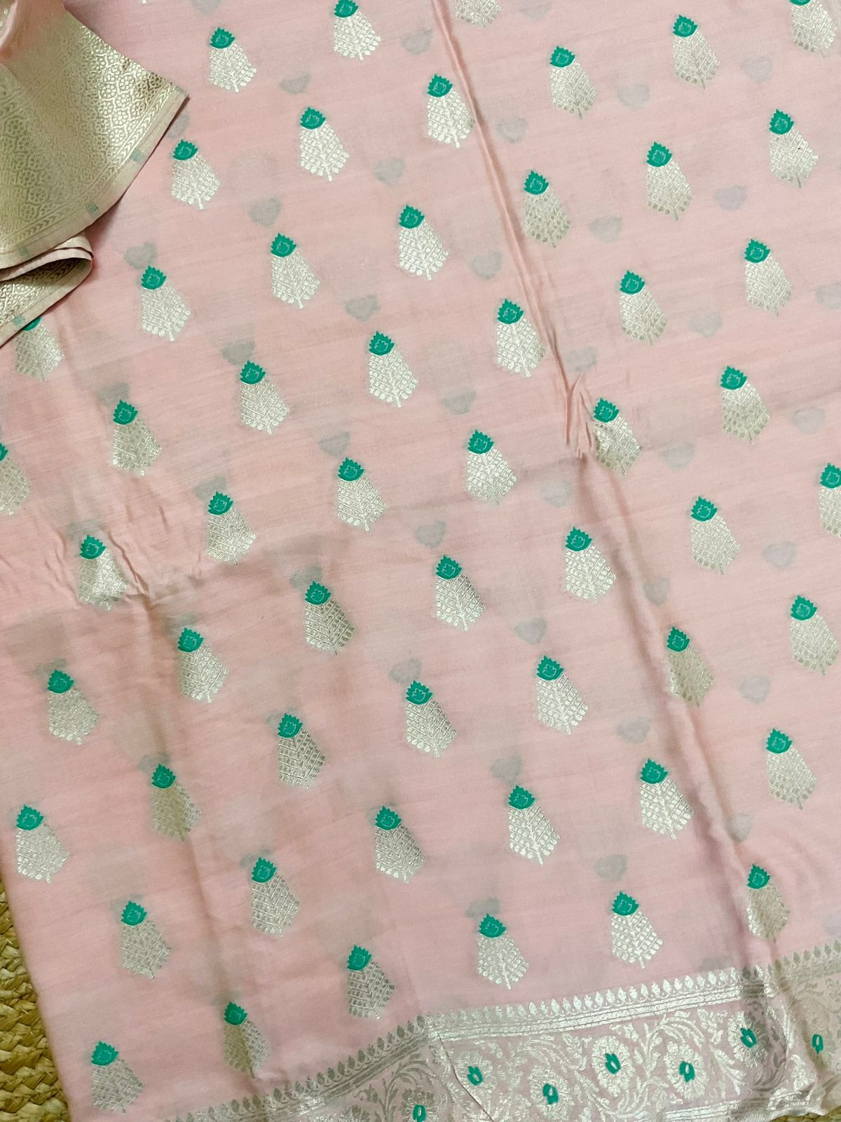 Pure Chanderi Silk Banarasi Weaved Suit - Pink