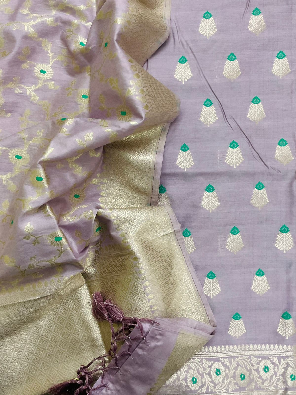 Pure Chanderi Silk Banarasi Weaved Suit - Lavender
