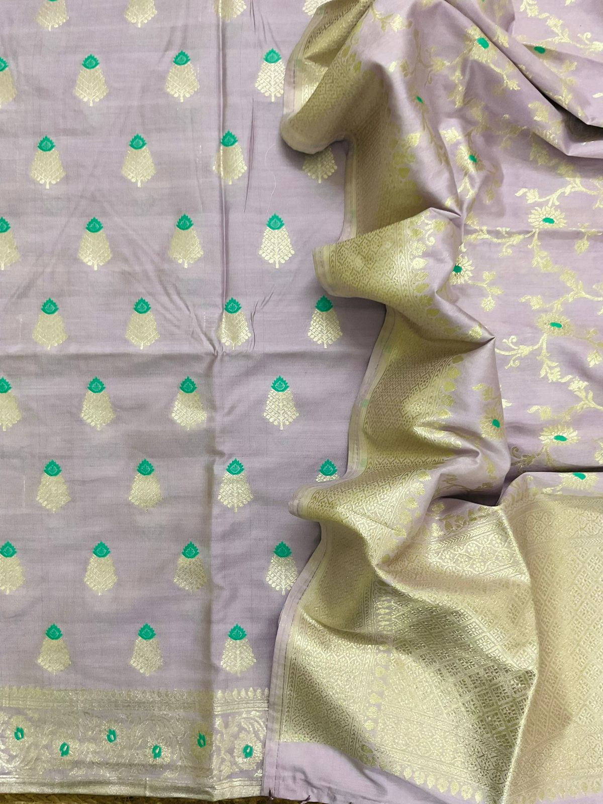 Pure Chanderi Silk Banarasi Weaved Suit - Lavender