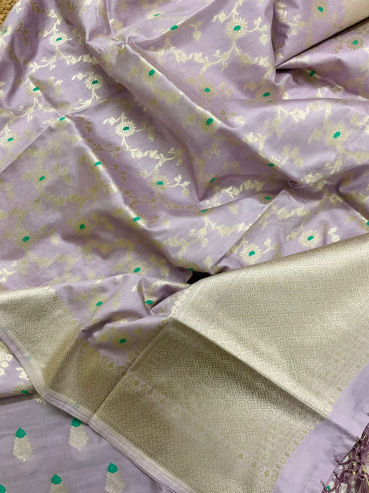 Pure Chanderi Silk Banarasi Weaved Suit - Lavender