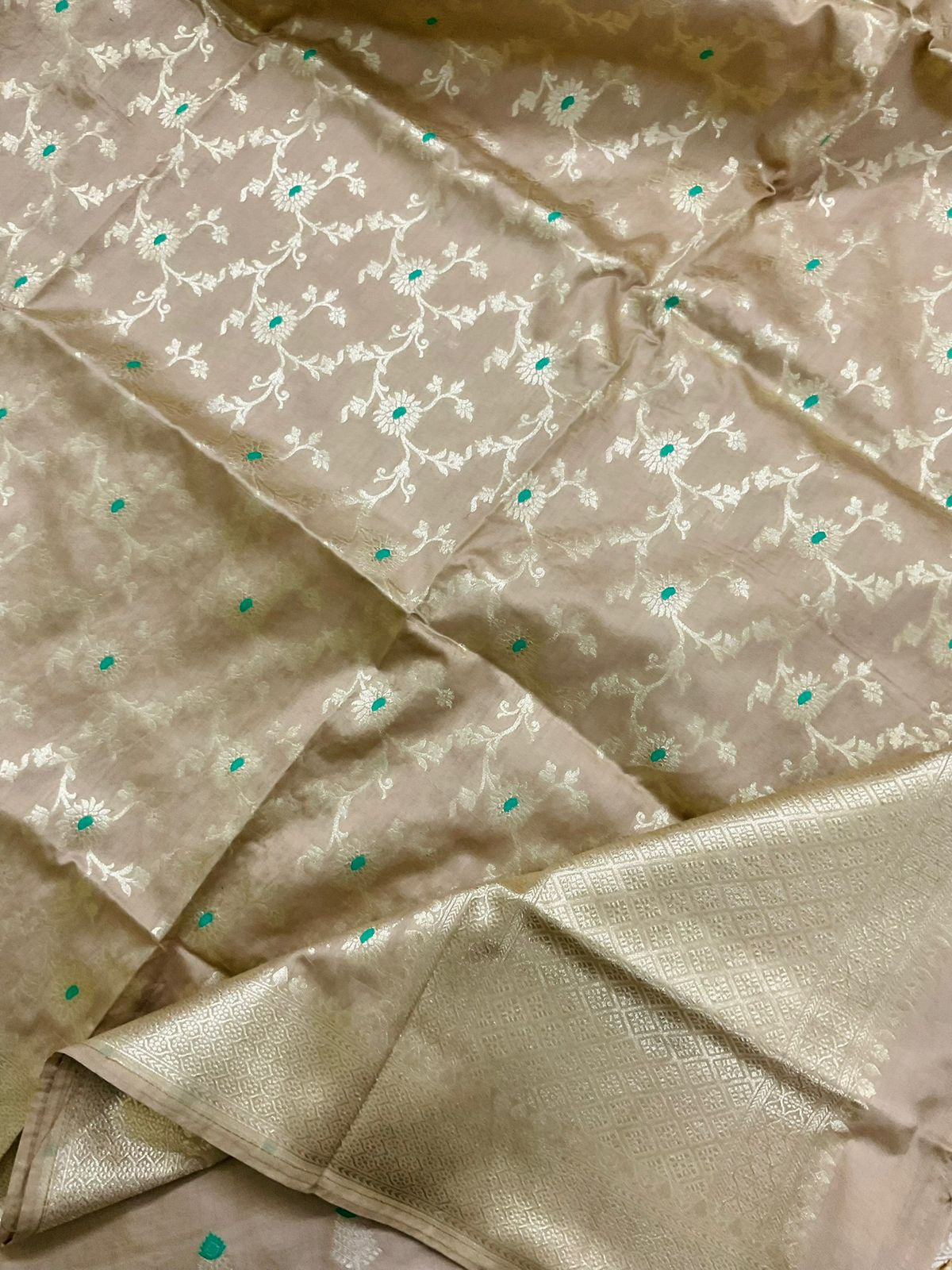 Pure Chanderi Silk Banarasi Weaved Suit - Beige