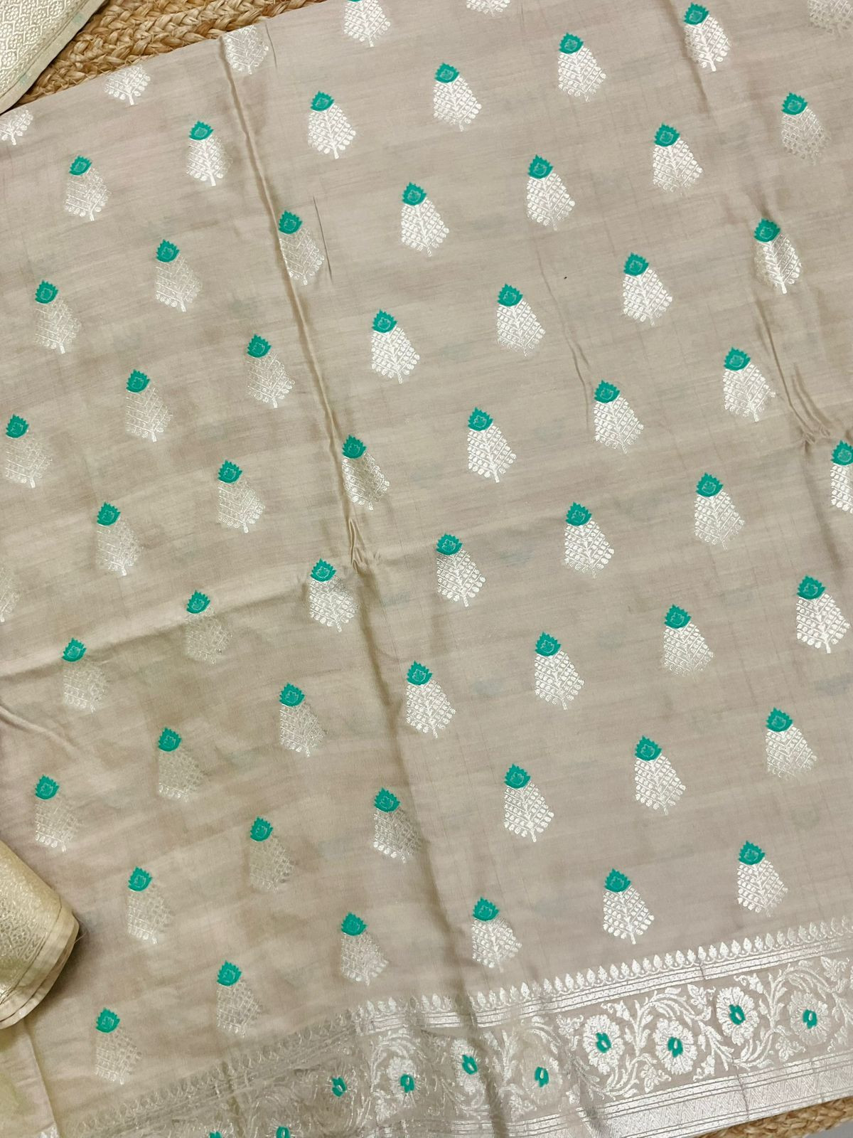 Pure Chanderi Silk Banarasi Weaved Suit - Beige