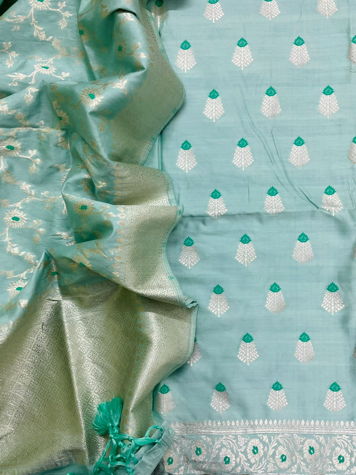 Pure Chanderi Silk Banarasi Weaved Suit - Blue