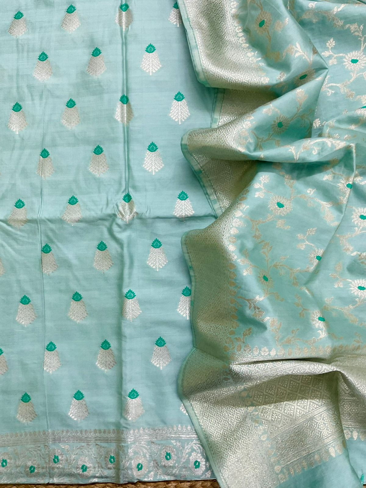 Pure Chanderi Silk Banarasi Weaved Suit - Blue