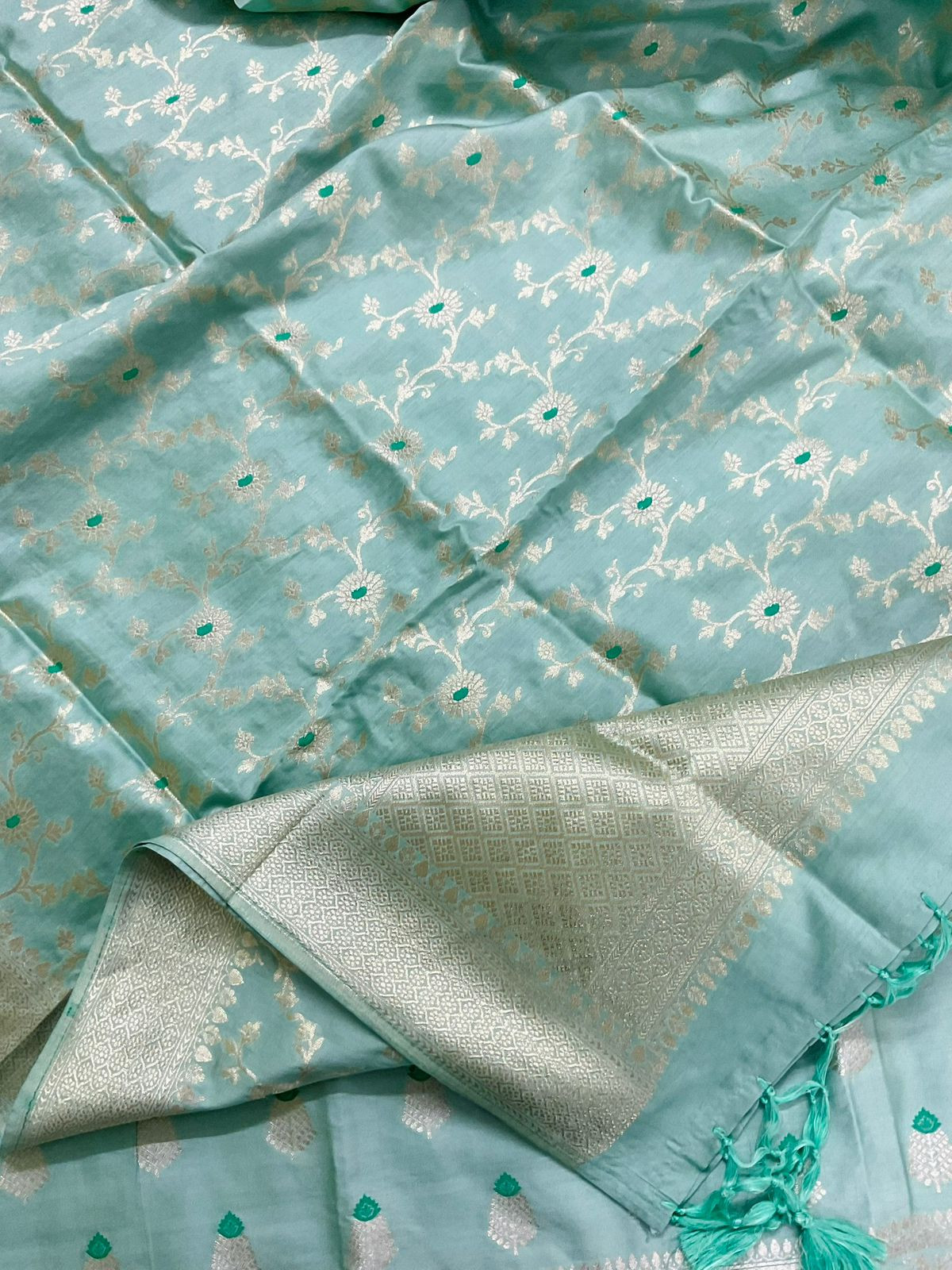 Pure Chanderi Silk Banarasi Weaved Suit - Blue