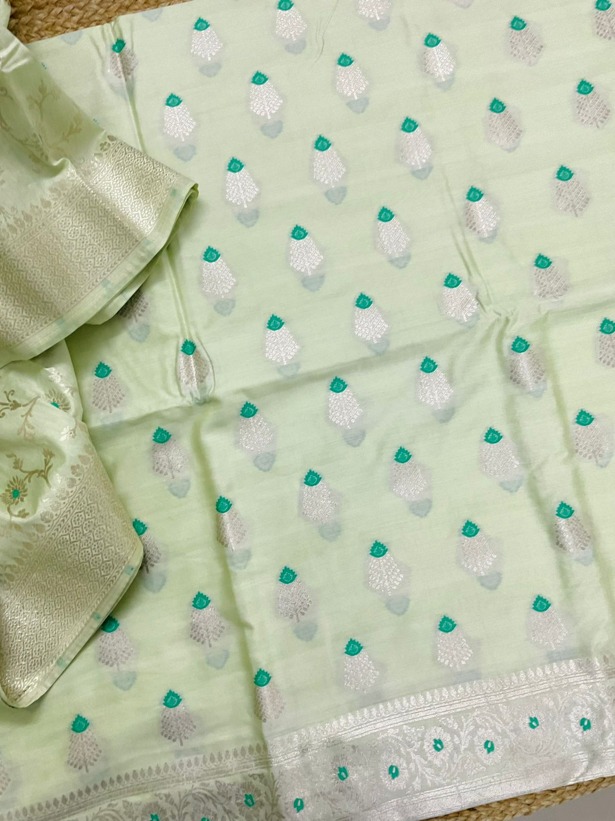 Pure Chanderi Silk Banarasi Weaved Suit - Green