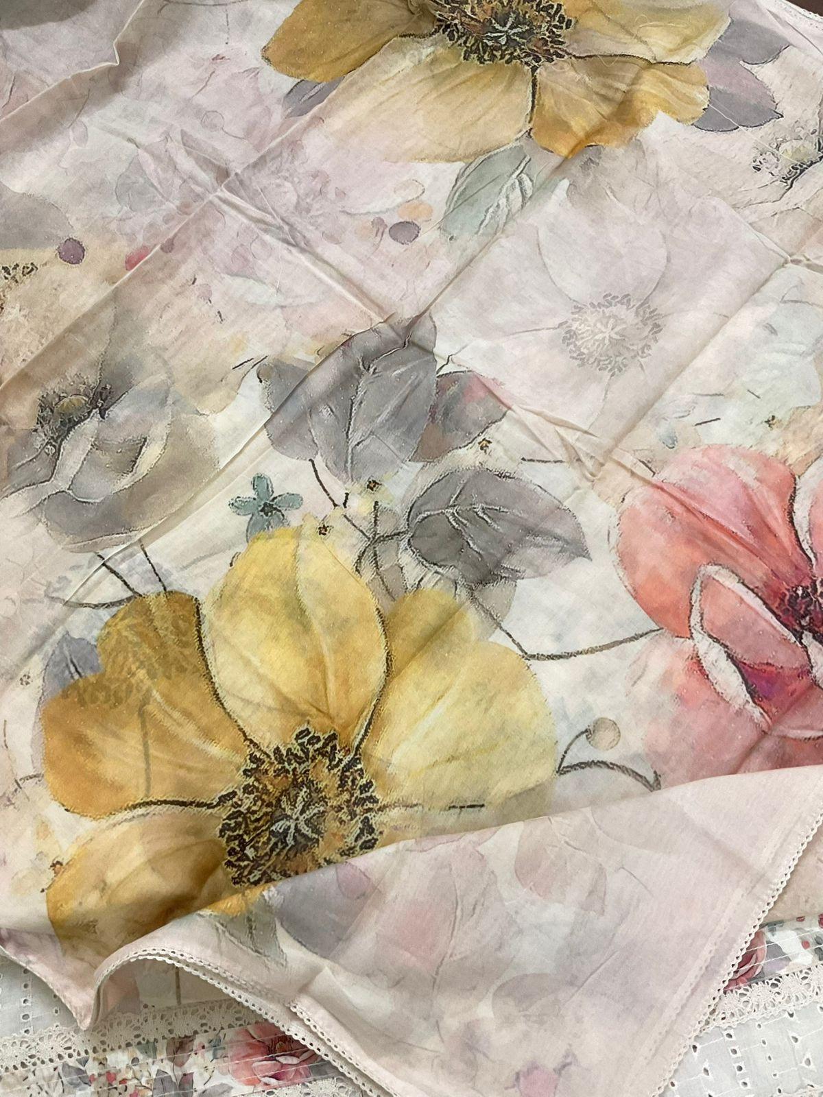 Pure Jaam Cotton Printed Embroidered Suit - Beige